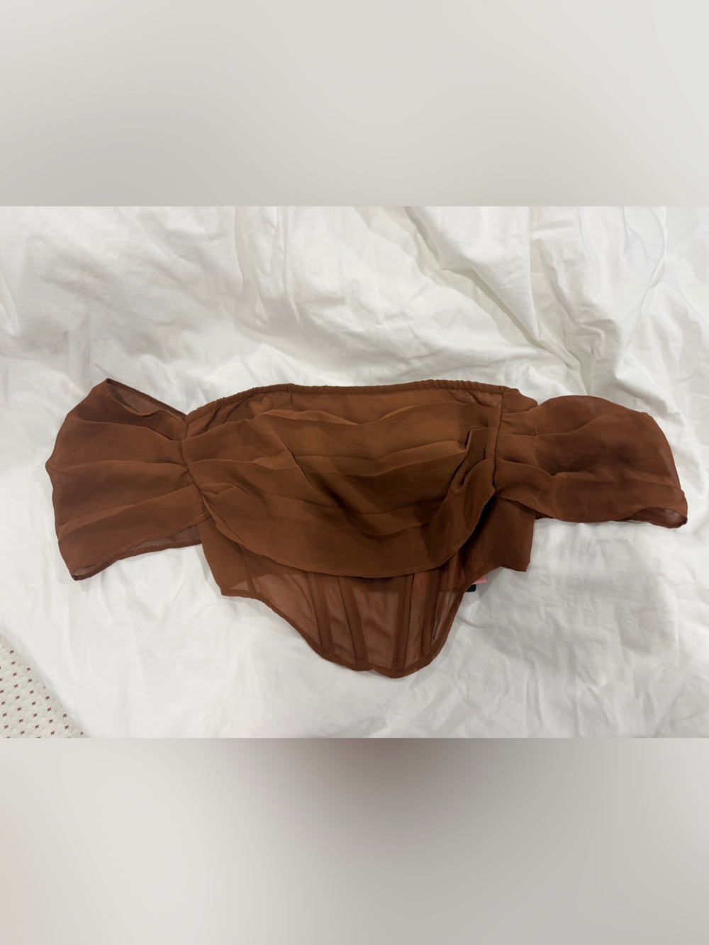 PrettyLittleThing Brown Sheer Zip-Up Crop Top